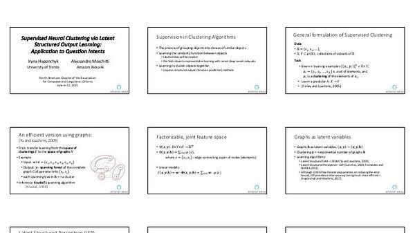 Supervised Neural Clustering via Latent Structured Output Learning: Application to Question Intents