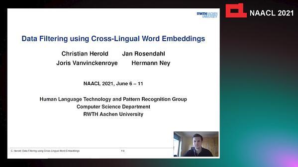 Data Filtering using Cross-Lingual Word Embeddings