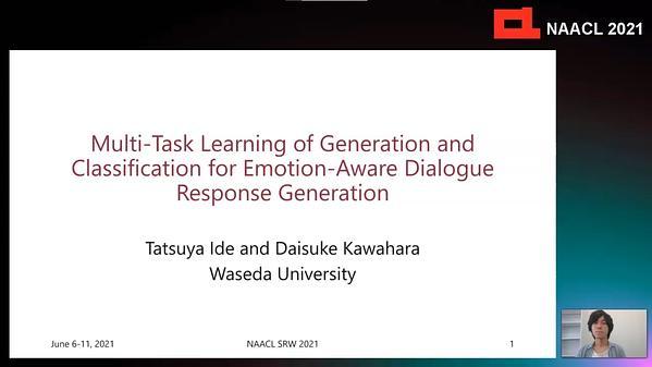 Multi-Task Learning of Generation and Classification for Emotion-Aware Dialogue Response Generation