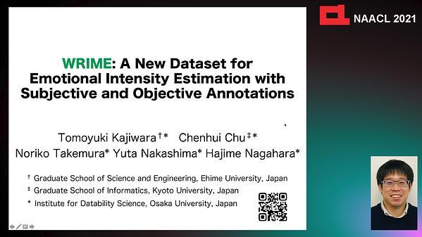 WRIME: A New Dataset for Emotional Intensity Estimation with Subjective and Objective Annotations