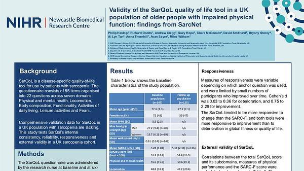 Validity of the SarQoL quality of life tool in a UK population of older people with impaired physical function: findings from SarcNet