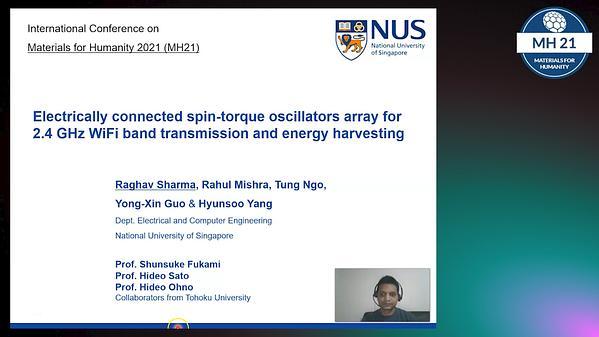 Electrically connected spin-torque oscillators array for 2.4 GHz WiFi band transmission and energy harvesting