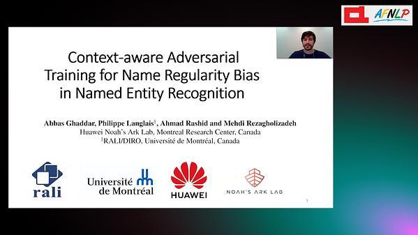 Context-aware Adversarial Training for Name Regularity Bias in Named Entity Recognition