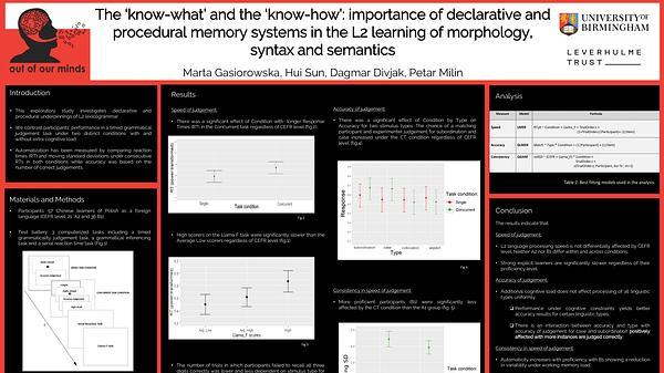 The ‘know-what’ and the ‘know-how’: importance of declarative and procedural memory systems in the L2 learning of morphology, syntax and semantics