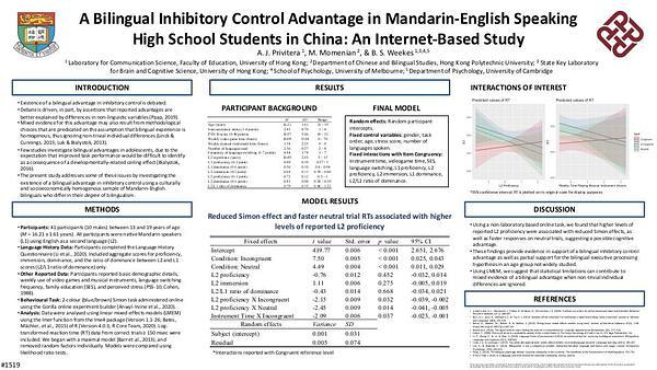 Internet-based Assessment of an Inhibitory Control Advantage in Bilingual Chinese High School Students