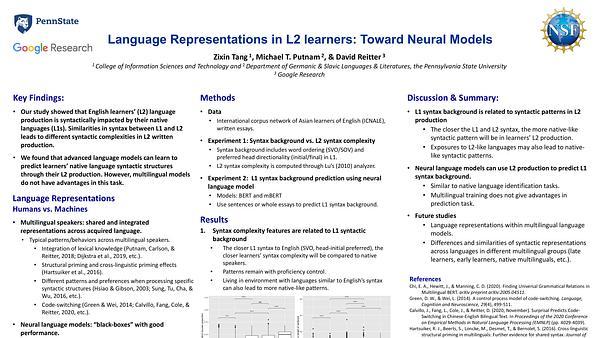 Language representations in L2 learners: Toward neural models