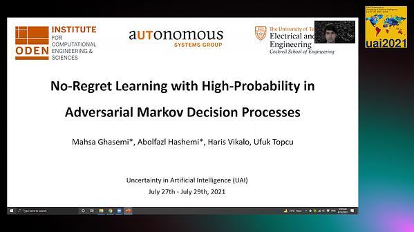 No-Regret Learning with High-Probability in Adversarial Markov Decision Processes