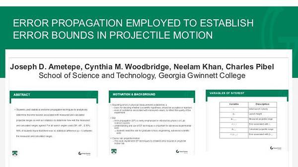 Error propagation employed to establish error bounds in projectile motion lab