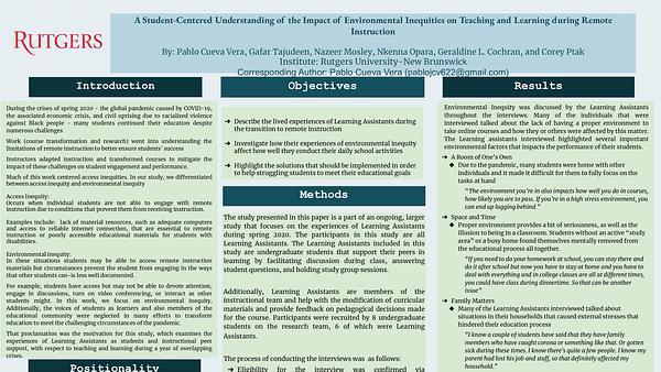 A Student-Centered Understanding of the Impacts of Environmental Inequities on Teaching and Learning during Remote Instruction