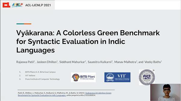 Vyākarana A Colorless Green Benchmark for Syntactic Evaluation in Indic Languages