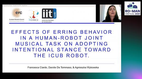 Effects of Erring Behavior in a Human-Robot Joint Musical Task on Adopting Intentional Stance Toward the iCub Robot