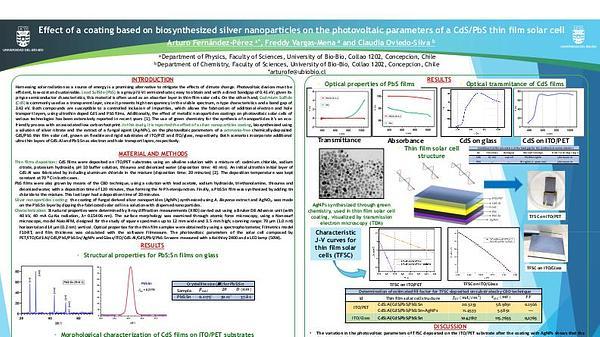 Effect of a coating based on biosynthesized silver nanoparticles on the photovoltaic parameters of a CdS/PbS thin film solar cell