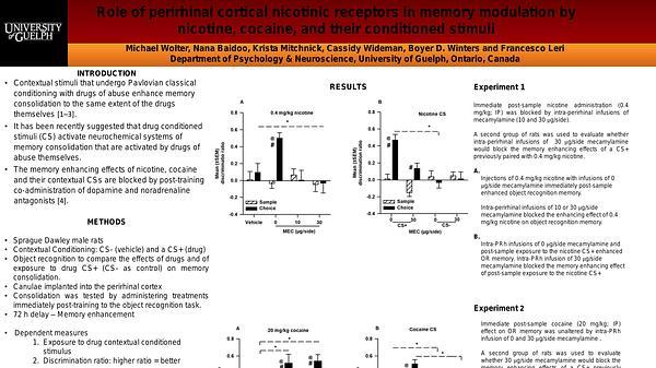 Role of nicotinic receptors in the perirhinal cortex in memory modulation by nicotine, cocaine, and their conditioned stimuli