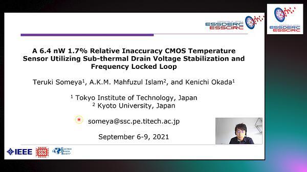 A 6.4 nW 1.7% Relative Inaccuracy CMOS Temperature Sensor Utilizing Sub-Thermal Drain Voltage Stabilization and Frequency Locked Loop