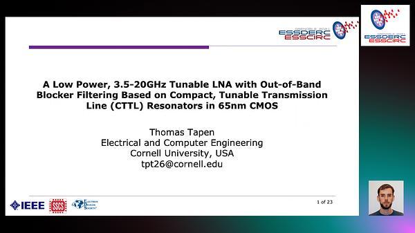 A Low Power, 3.5-20GHz Tunable LNA with Out-of-Band Blocker Filtering Based on Compact, Tunable Transmission Line (CTTL) Resonators in 65nm CMOS