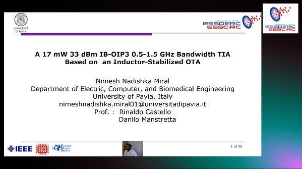 A 17 mW 33 dBm IB-OIP3 0.5-1.5 GHz Bandwidth TIA Based on an Inductor-Stabilized OTA