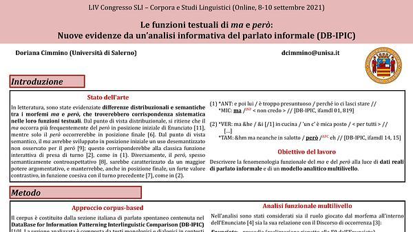 Le funzioni testuali di “ma” e “però”: nuove evidenze da un’analisi informativa del parlato informale (DB-IPIC)