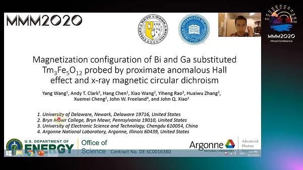 Magnetization configuration of Bi and Ga substituted Tm3Fe5O12 probed by proximate anomalous Hall effect and x-ray magnetic circular dichroism