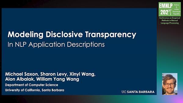 Modeling Disclosive Transparency in NLP Application Descriptions