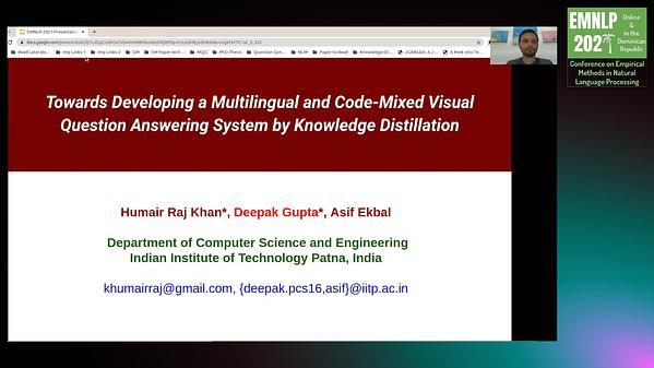 Towards Developing a Multilingual and Code-Mixed Visual Question Answering System by Knowledge Distillation