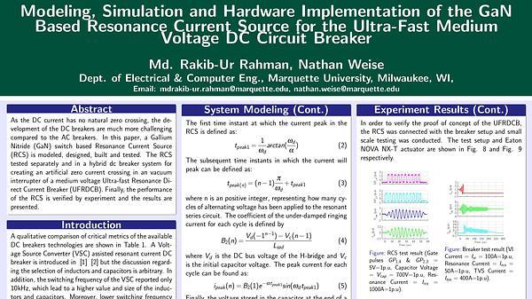 Modeling, Simulation and Hardware Implementation of the GaN Based Resonance Current Source for the Ultra-Fast MVDC Circuit Breaker