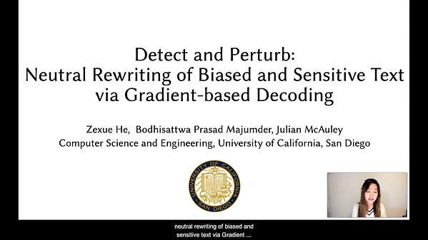 Detect and Perturb: Neutral Rewriting of Biased and Sensitive Text via Gradient-based Decoding