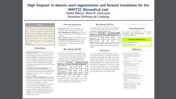 High frequent in-domain words segmentation and forward translation for the WMT21 Biomedical task