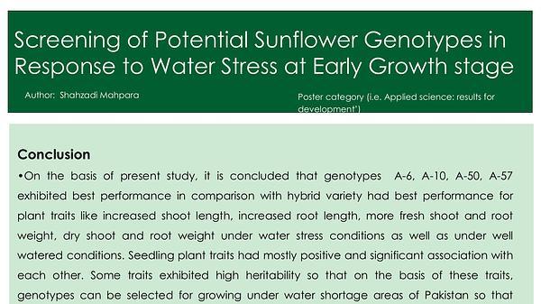 Screening of Potetial Sunflower Genotypes in Response to Water Stress at Early Growth stage