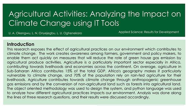 Agricultural Activities: Analyzing the Impact on Climate Change using IT Tools