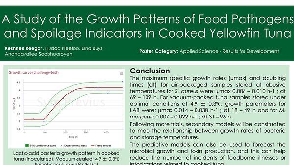 A Study of the Growth Patterns of Food Pathogens and Spoilage Indicators in Cooked Yellowfin Tuna