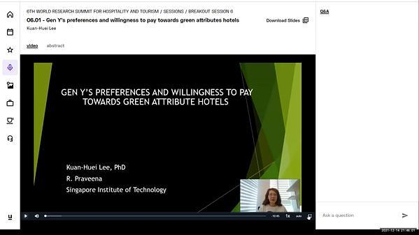 Gen Y’s preferences and willingness to pay towards green attributes hotels