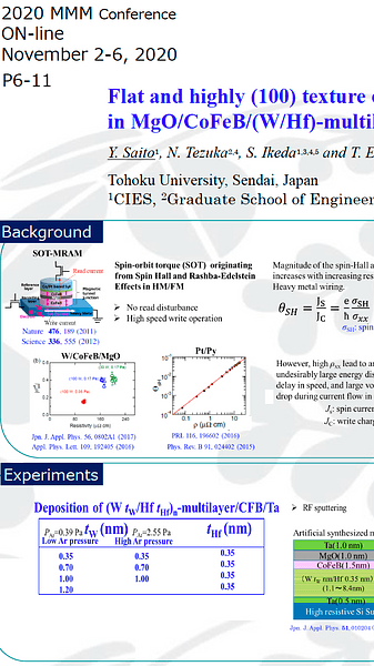 Flat and highly (100) texture of MgO tunnel barrier and W/Hf thickness ratio dependence in MgO/CoFeB/(W/Hf)-multilayer large spin Hall effect electrode system