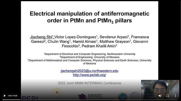 Electrical manipulation of antiferromagnetic order in PtMn and PtMn3 pillars