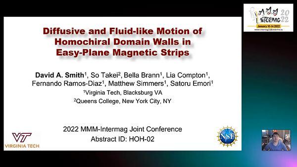 Diffusive and Fluid-like Motion of Homochiral Domain Walls in Easy-Plane Magnetic Strips