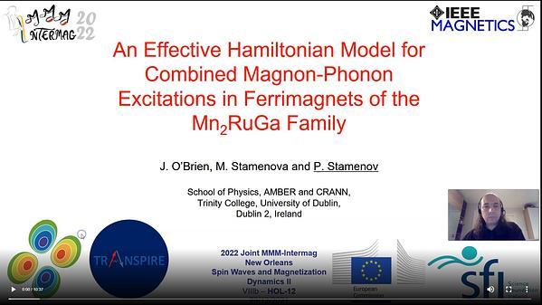 An Effective Hamiltonian Model for Combined Magnon-Phonon Excitations in Ferrimagnets of the Mn2RuGa Family