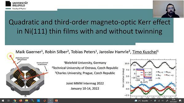 Quadratic and third-order magneto-optic Kerr effect in Ni(111) thin films with and without twinning