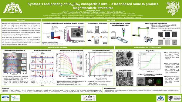 Synthesis and printing of Fe50Rh50 nanoparticle inks– a laser-based route to generate magnetocaloric structures