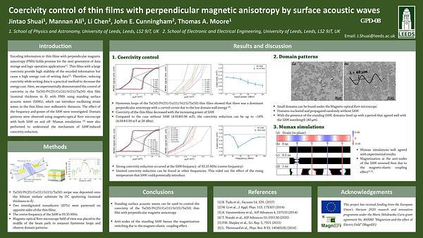 Coercivity control of thin films with perpendicular magnetic anisotropy by surface acoustic waves