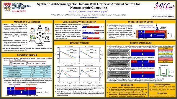 Synthetic antiferromagnetic domain wall device as artificial neuron for neuromorphic computing