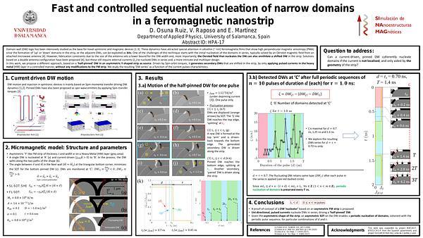 Fast and Controlled Sequential Nucleation of Narrow Domains in a Ferromagnetic Nano-strip with Non-localised Electrical Currents