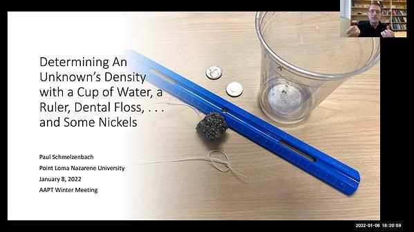 Determining density with water, a ruler, floss, and some nickels