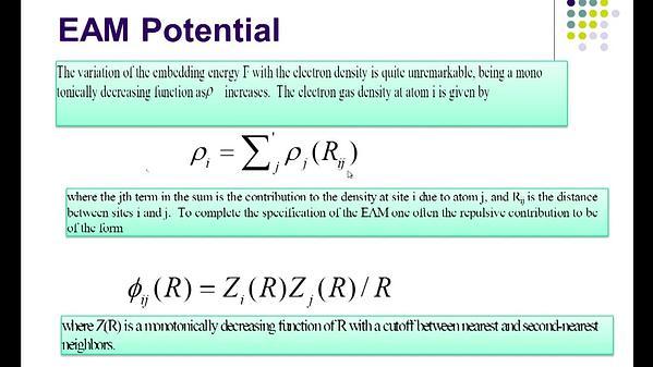 Molecular Dynamics MOOC 10.2.1. Many-body Potentials for Metals