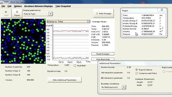 Molecular Dynamics MOOC 5.2.7. Ideal Gas Law, Simulation with VMDL