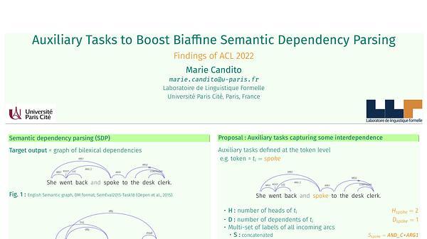 Auxiliary tasks to boost Biaffine Semantic Dependency Parsing