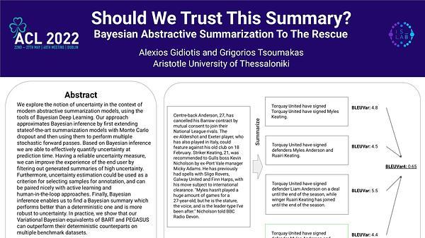 Should We Trust This Summary? Bayesian Abstractive Summarization to The Rescue