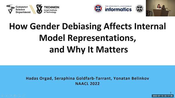 How Gender Debiasing Affects Internal Model Representations, and Why It Matters