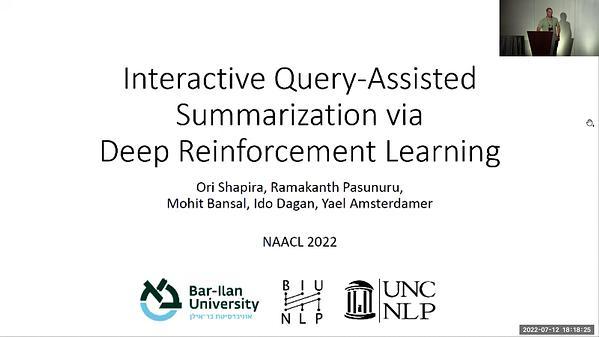 Interactive Query-Assisted Summarization via Deep Reinforcement Learning