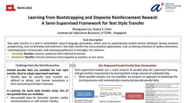 Learning from Bootstrapping and Stepwise Reinforcement Reward: A Semi-Supervised Framework for Text Style Transfer