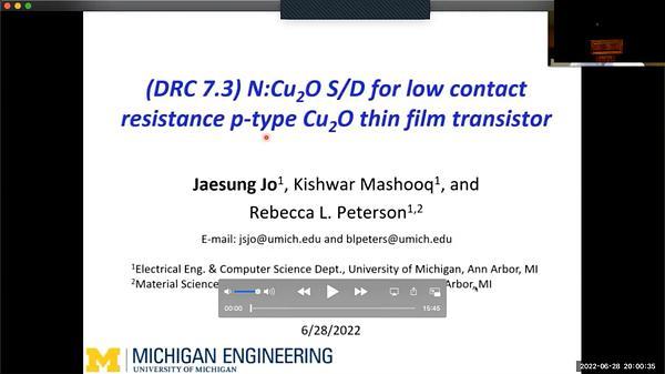 N:Cu2O S/D for low contact resistance p-type Cu2O thin film transistor