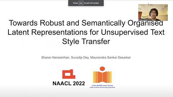 Towards Robust and Semantically Organised Latent Representations for Unsupervised Text Style Transfer